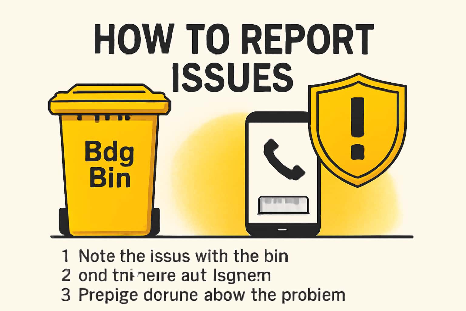 An informative illustration showcasing the process to report issues with the Bdg Bin app.