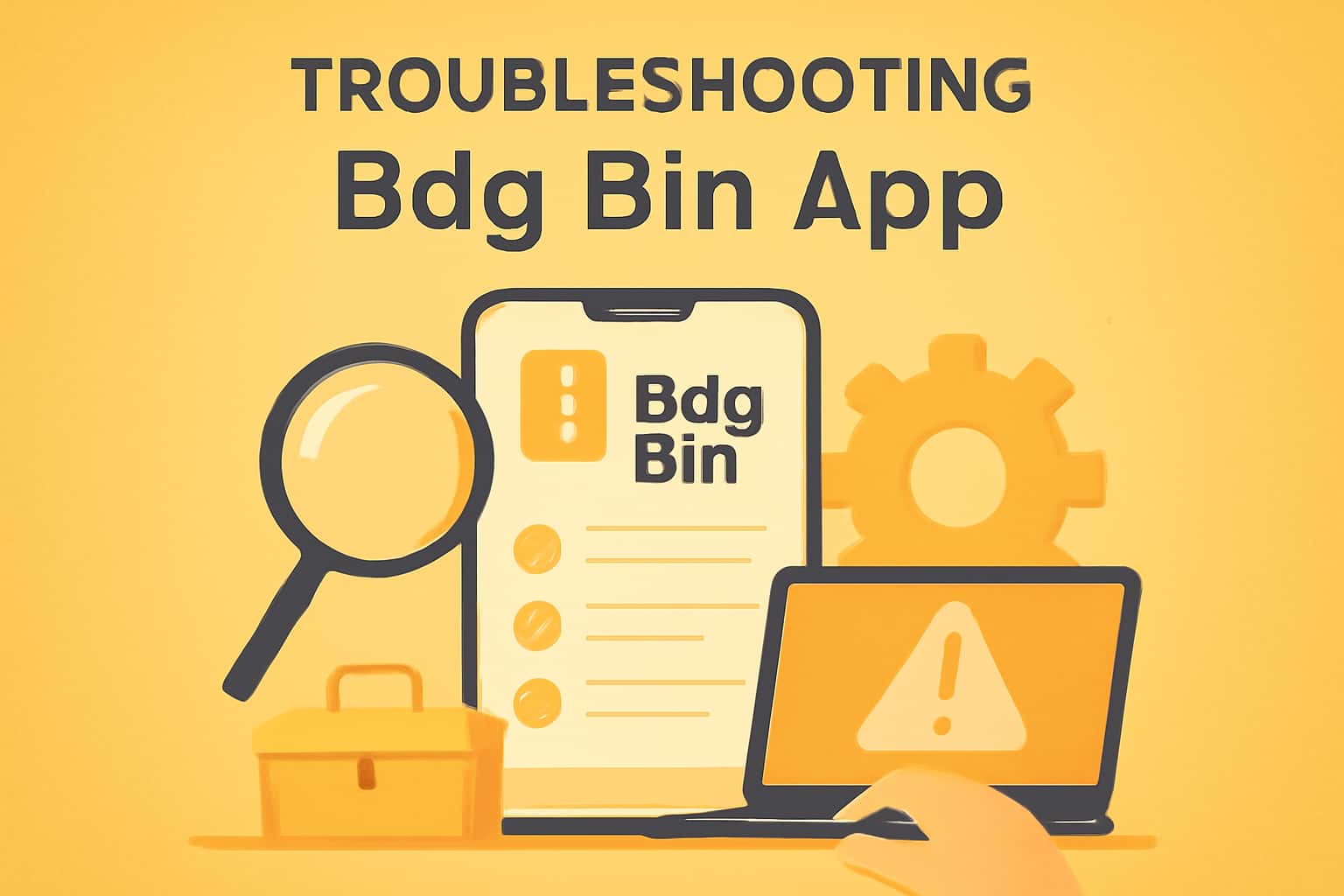 An instructional image related to troubleshooting issues with the Bdg Bin App.